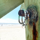 Aqua tides or beachy blues with sandy jaspers