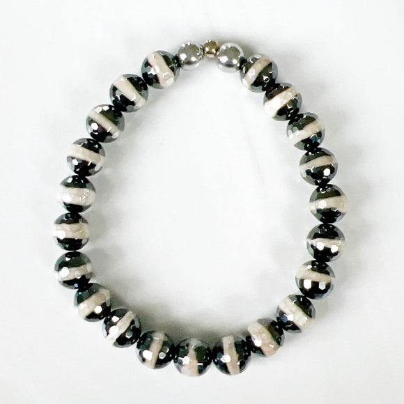 Black and white faceted stripe agate