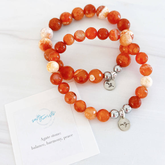 Orange fire faceted agate