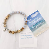 Aqua tides or beachy blues with sandy jaspers